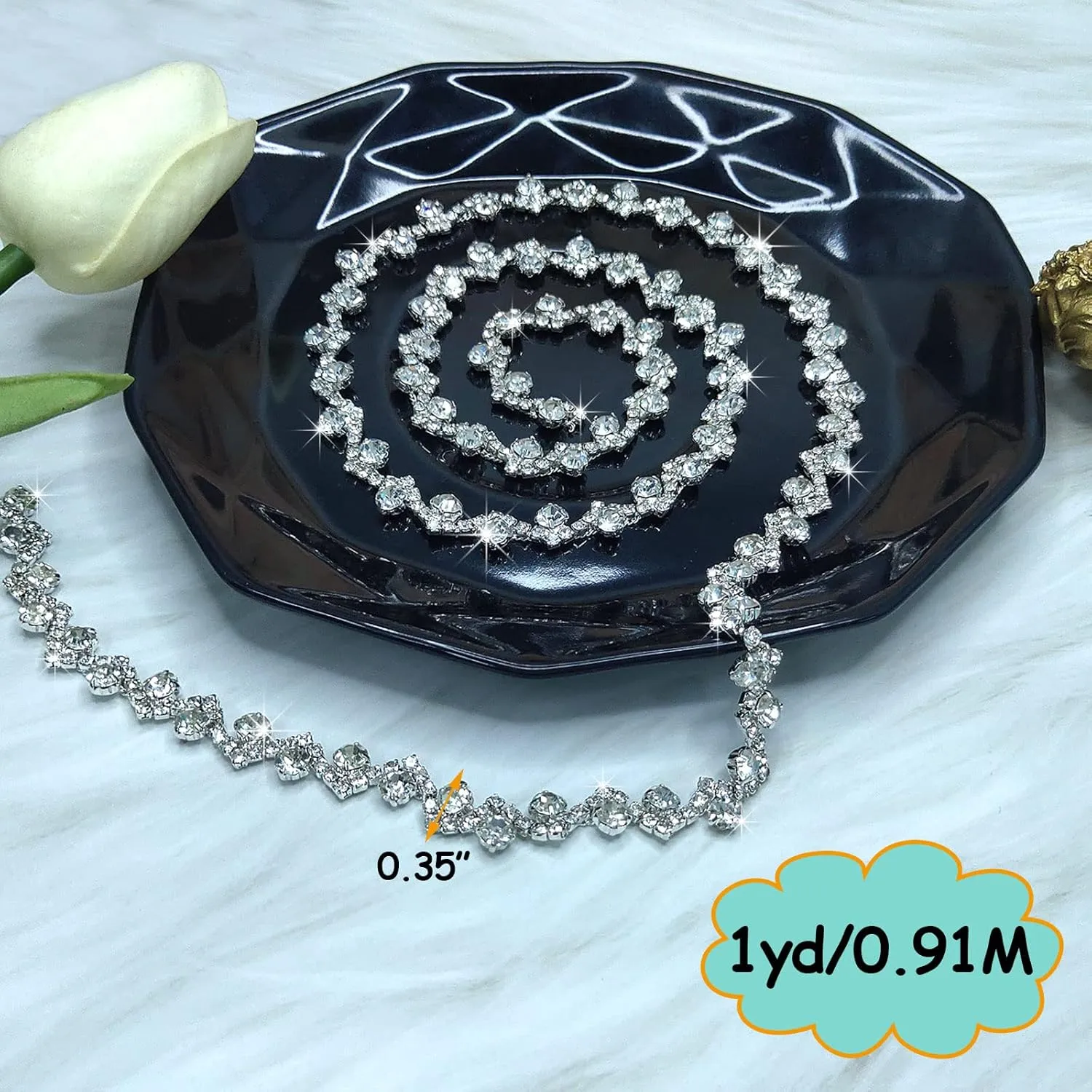 1 Yard Rhinestone Trim Fashion Crystal Rhinestone Circle Chain Rhinestone Applique for DIY Decoration & Bridal Embellishment