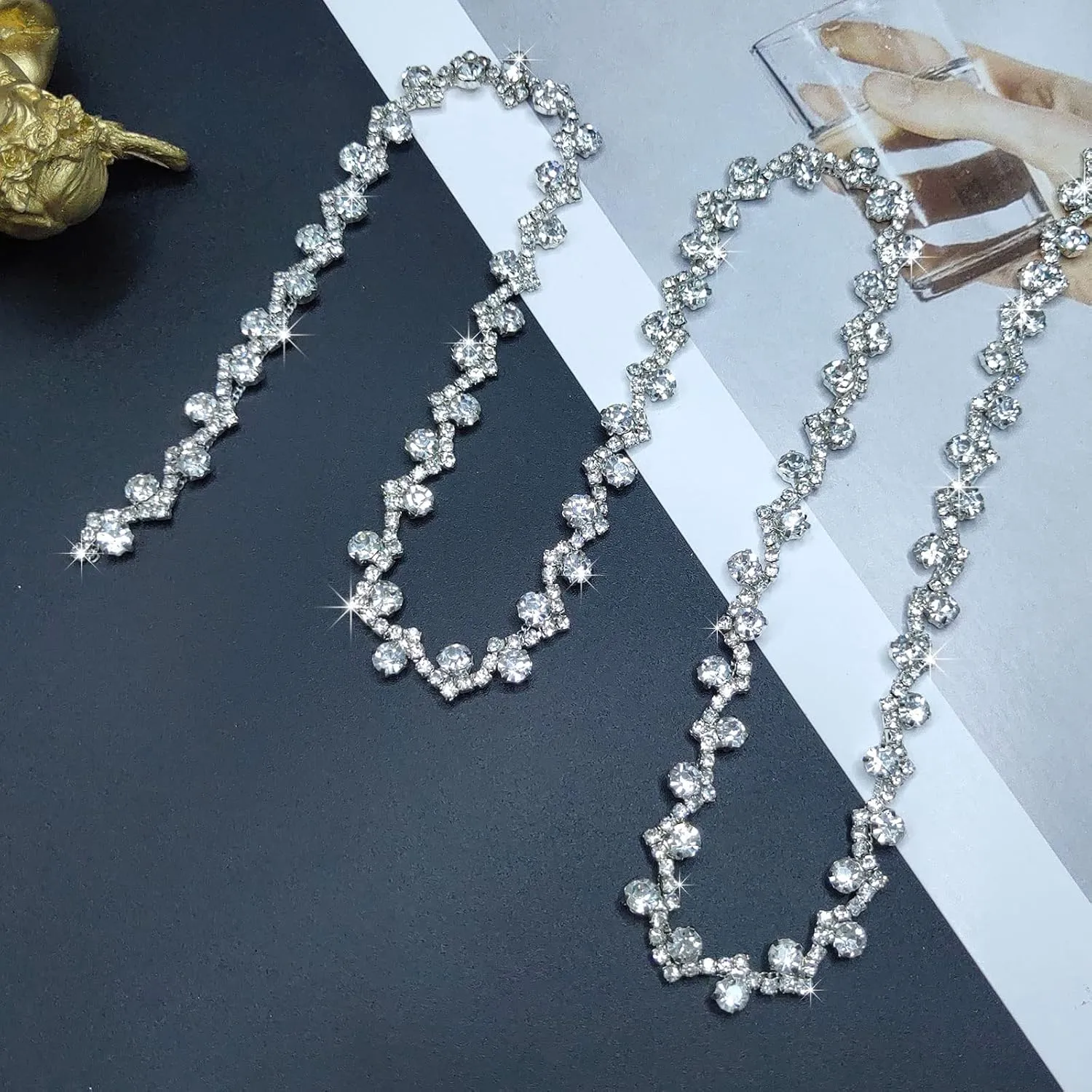1 Yard Rhinestone Trim Fashion Crystal Rhinestone Circle Chain Rhinestone Applique for DIY Decoration & Bridal Embellishment