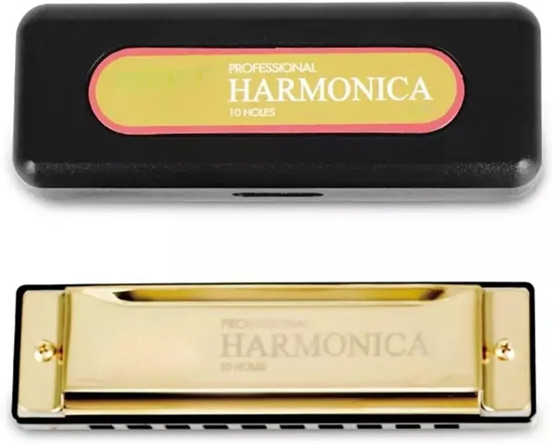 10 Hole Blues C Key Beginner Harmonica(Gold)