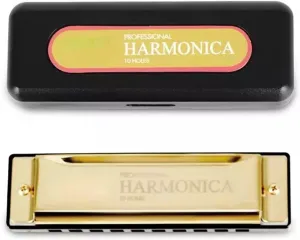 10 Hole Blues C Key Beginner Harmonica(Gold)