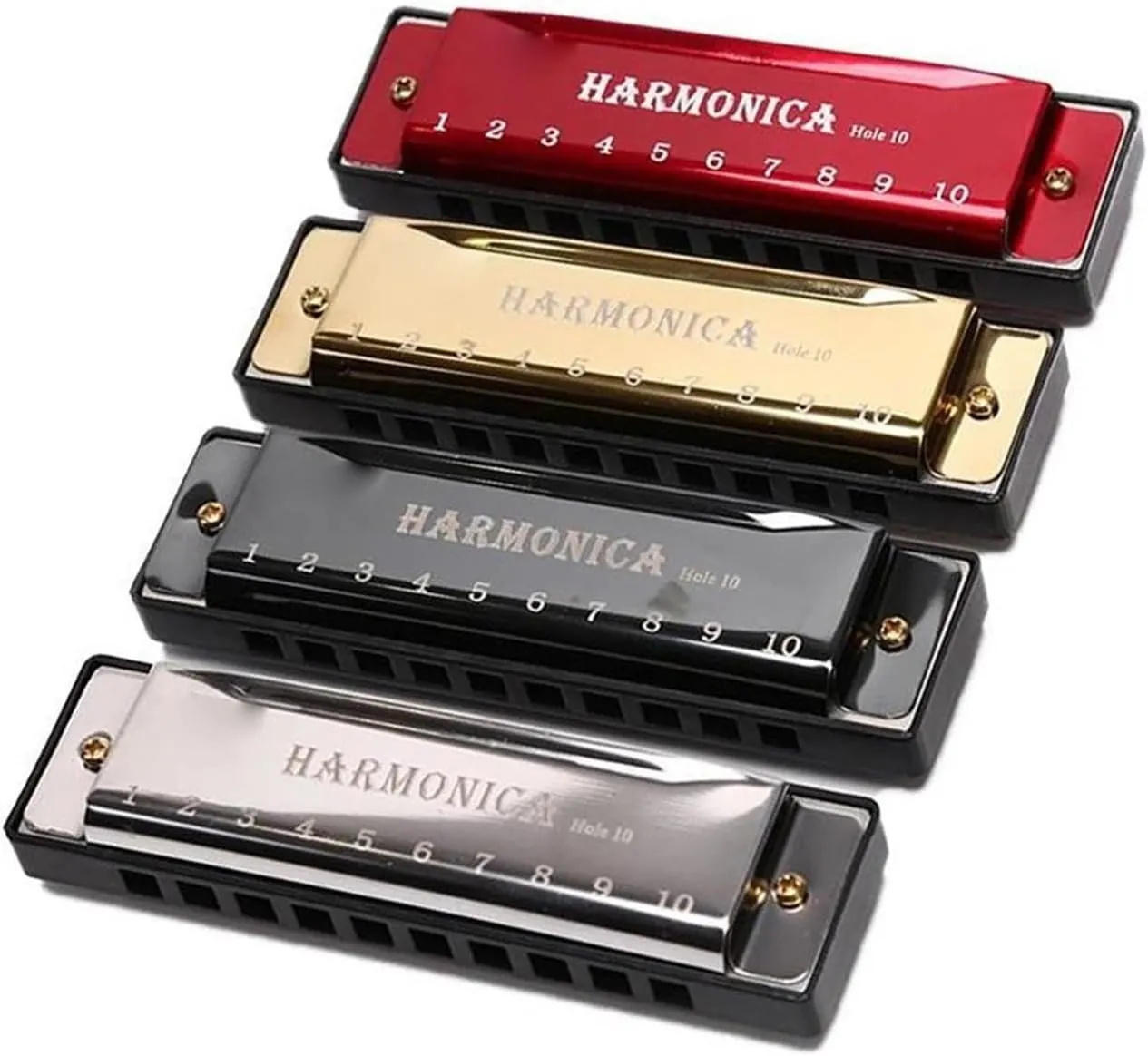 10 Hole Blues Harmonica Musical Instrument Copper Core Resin C Tone(Gold)