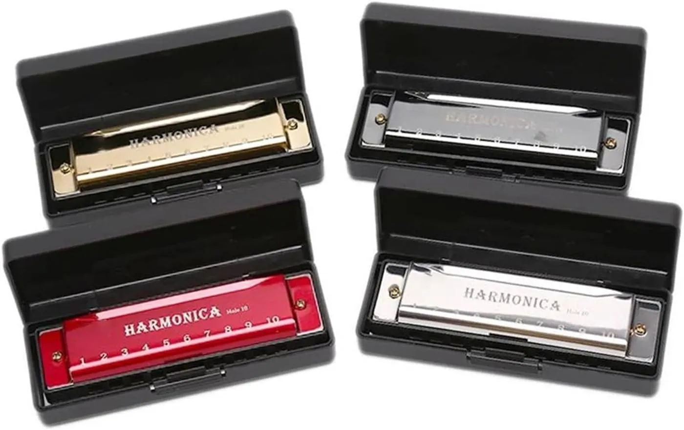 10 Hole Blues Harmonica Musical Instrument Copper Core Resin C Tone(Gold)