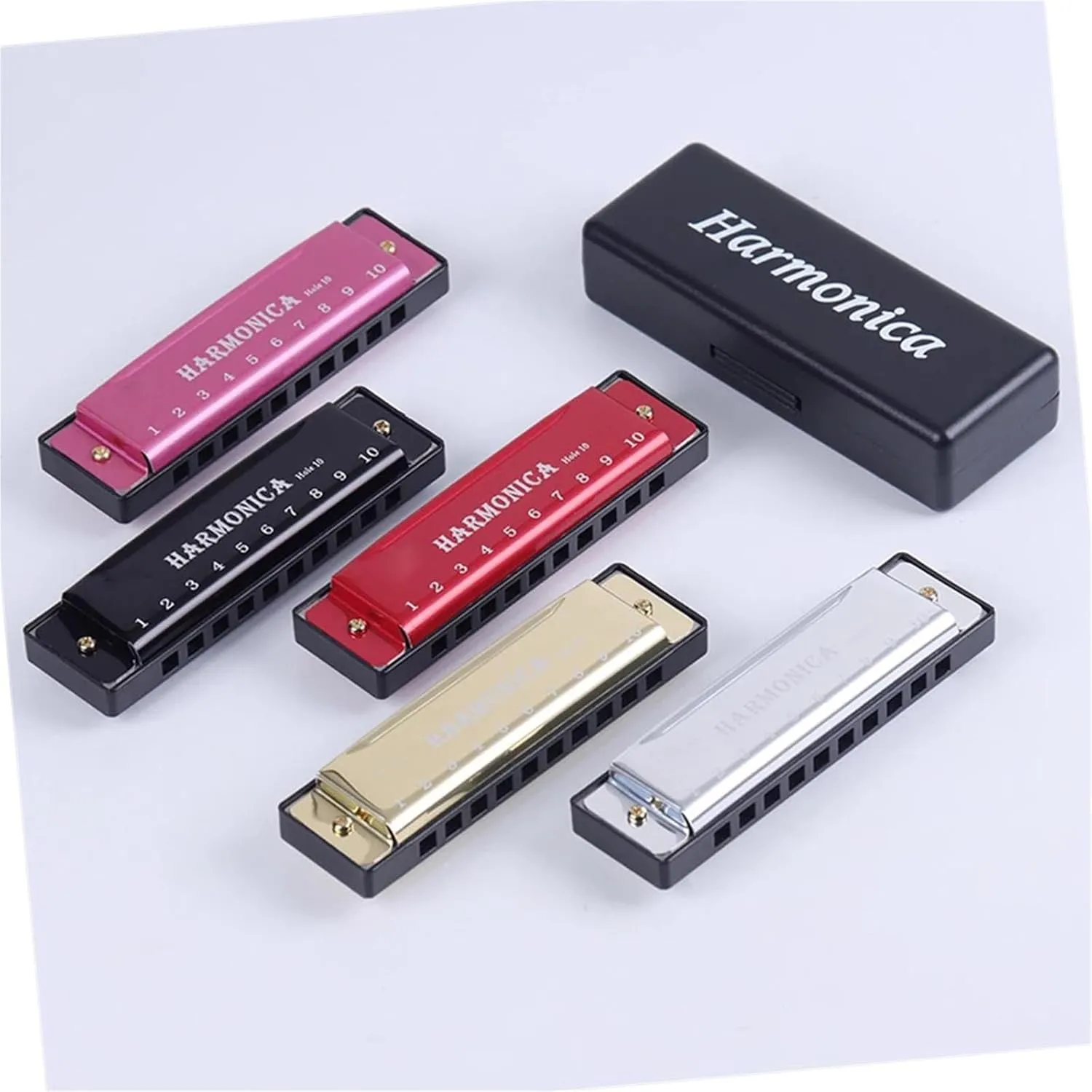 10 Hole Blues Harmonica Musical Instrument Copper Core Resin C Tone(Gold)