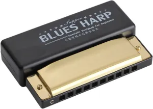 10 hole C blues harmonica beginner harmonica instrument(Gold)
