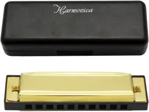10 Hole Harmonica Musical Instrument Harmonica Harp(Gold)