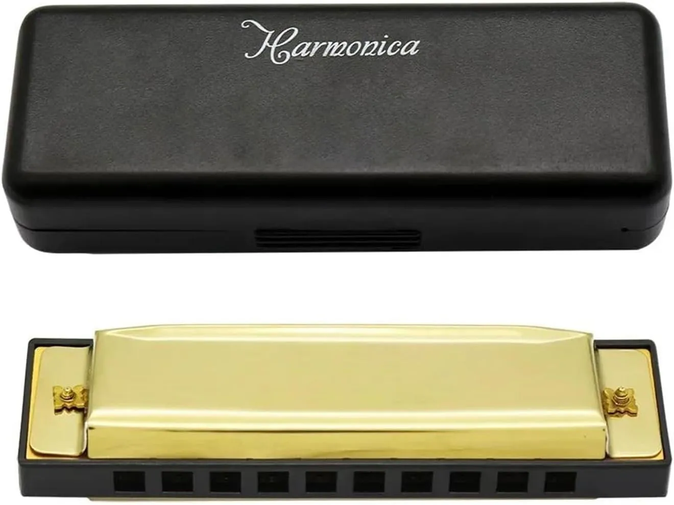 10 Hole Harmonica Musical Instrument Harmonica Harp(Gold)