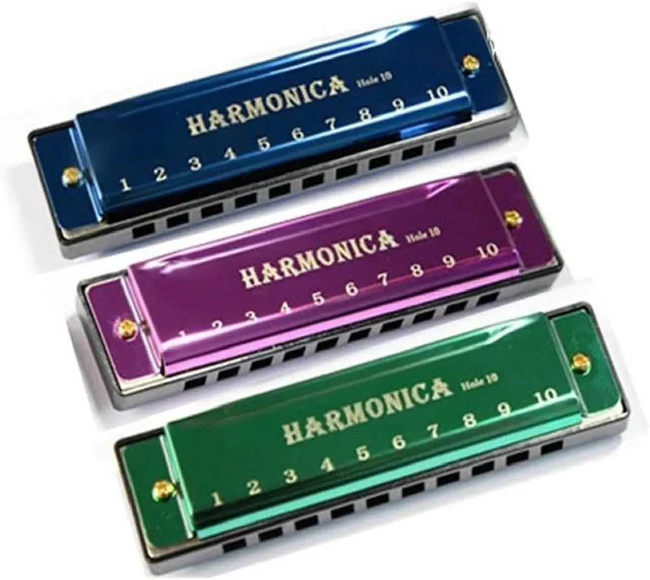 10 Holes Harmonica Wooden Double Row Blowable Harmonica Musical(Gold)