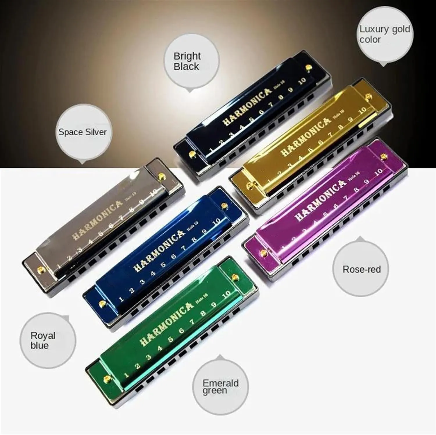 10 Holes Harmonica Wooden Double Row Blowable Harmonica Musical(Gold)