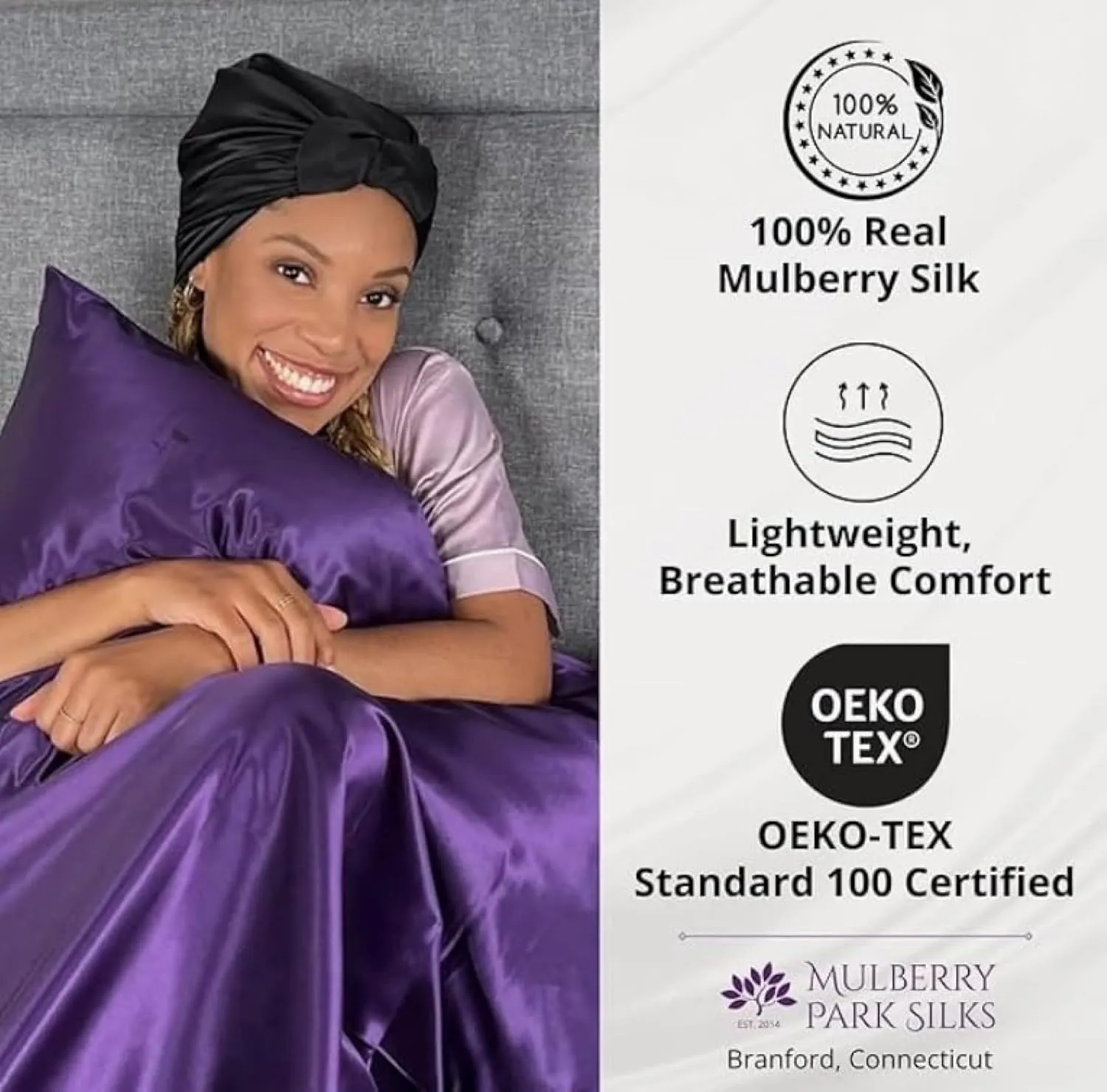 100% Pure Mulberry Silk Head Scarf - 36" Square, 19 Momme, Women's Hair Wrap | Maintains Style, Reduces Frizz, Aids Growth