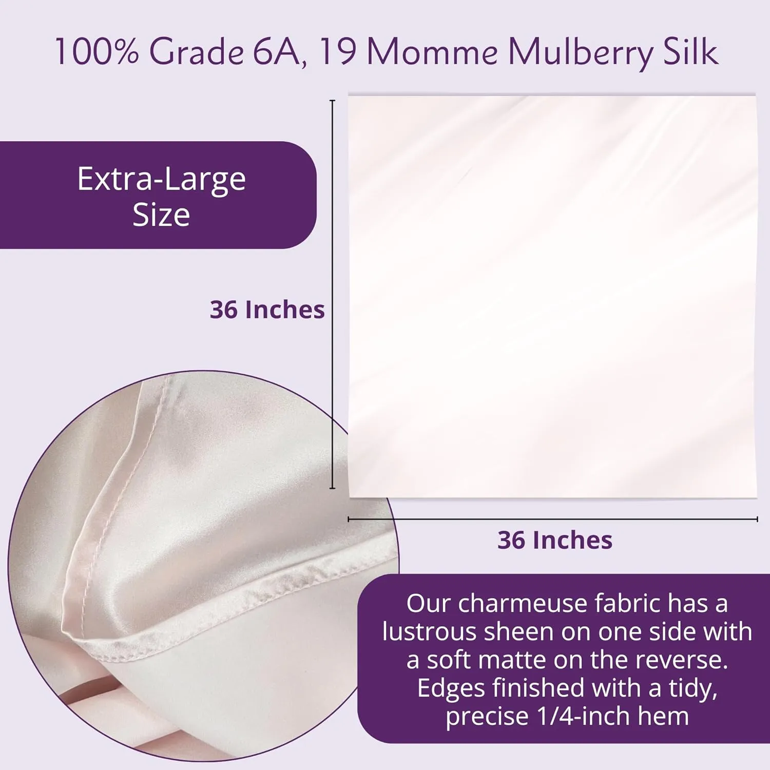 100% Pure Mulberry Silk Head Scarf - 36" Square, 19 Momme, Women's Hair Wrap | Maintains Style, Reduces Frizz, Aids Growth