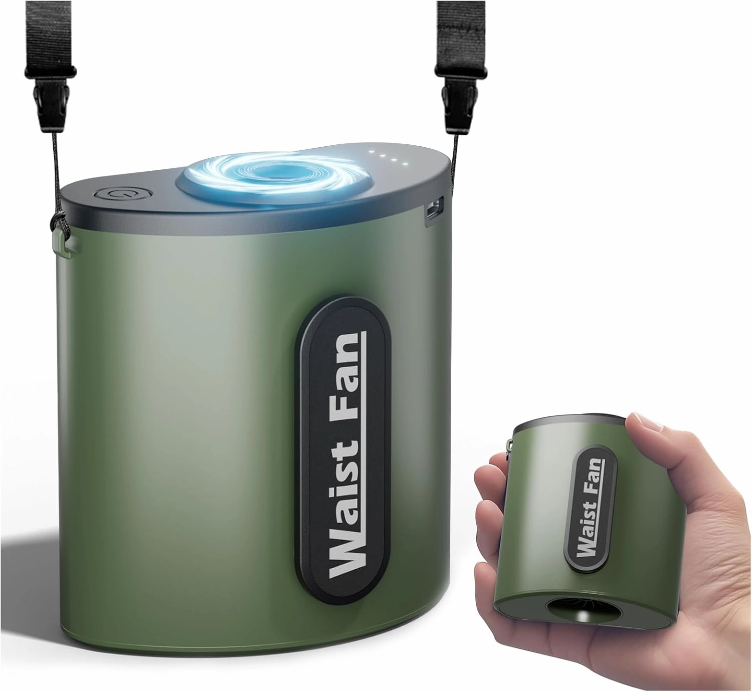 10000mAh Portable Waist Fan, 18000RPM 4 Speeds Powerful Airflow, Mini Shirt Fan Clip on Rechargeable Up to 24H Cooling Hands-Free, Hanging Neck Wearable Belt Fans for Outdoor Jobsite, Green