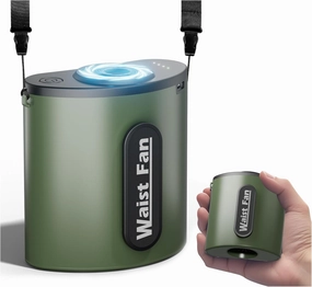 10000mAh Portable Waist Fan, 18000RPM 4 Speeds Powerful Airflow, Mini Shirt Fan Clip on Rechargeable Up to 24H Cooling Hands-Free, Hanging Neck Wearable Belt Fans for Outdoor Jobsite, Green