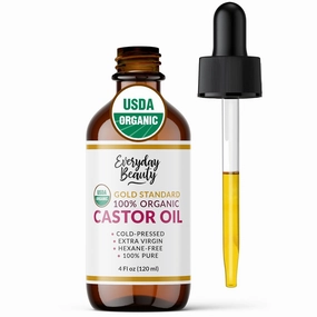 100% Organic Castor Oil - Gold Standard 100% Pure Certified USDA Organic in Glass Bottle & Glass Dropper, Cold Pressed & Hexane-Free, For Lashes, Brows, Hair, Skin & Wellness Packs - 4 Fl Oz