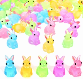 100pcs Mini Resin Rabbit 5 Colors Glow in Dark Resin Rabbit Figures for Fairy Garden DIY Party Ornament Accessories Dollhouse Decor