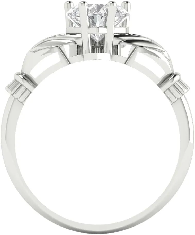1.06Ct Heart cut Real Lab Created Diamond VS1-2, G-H 18k - Solid White Gold Solitaire Claddagh Promise anniversary Engagement Ring