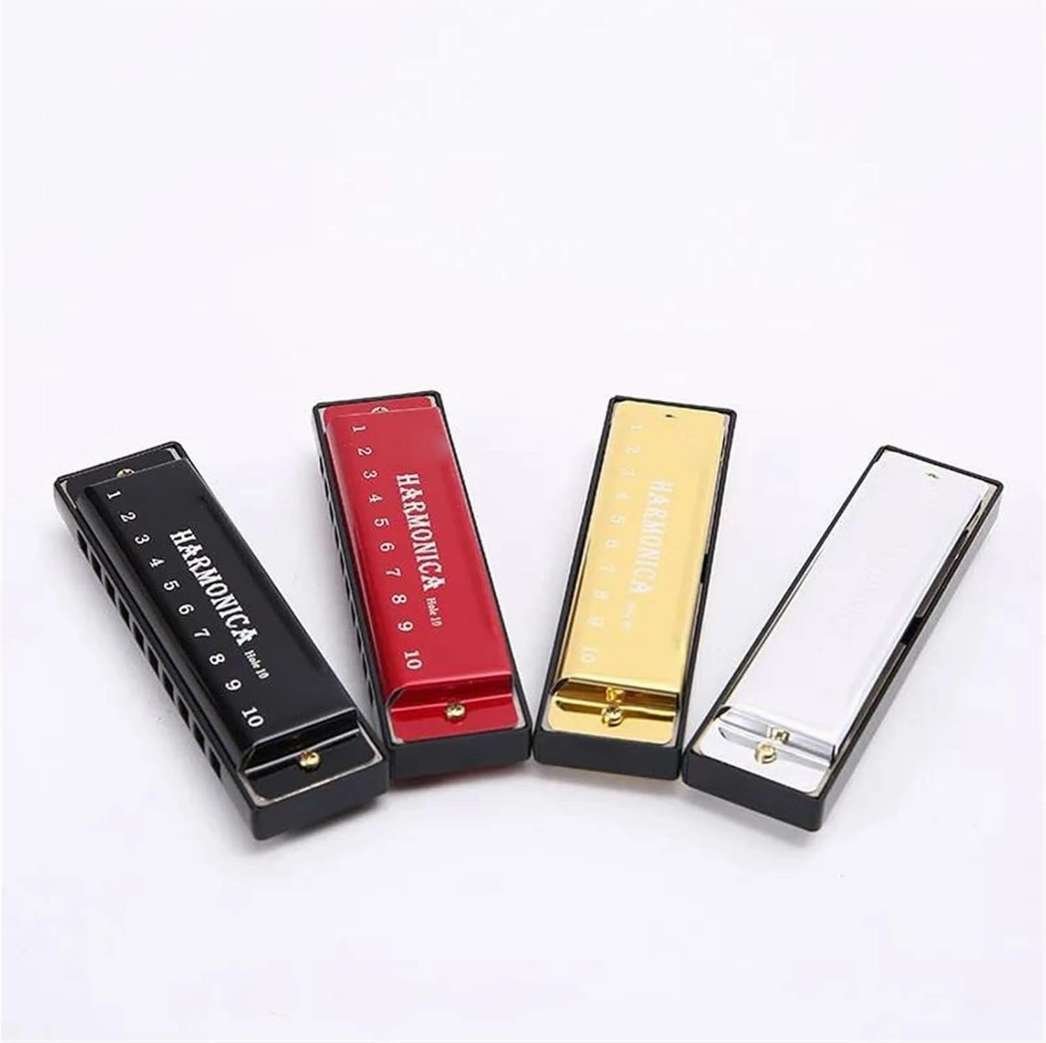 10 Hole C Tuned Diatonic Harmonica With Case Suitable For Beginners And Adults(Gold)