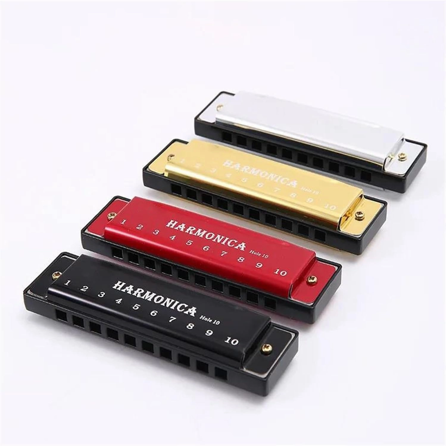 10 Hole C Tuned Diatonic Harmonica With Case Suitable For Beginners And Adults(Gold)