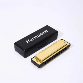 10 Hole C Tuned Diatonic Harmonica With Case Suitable For Beginners And Adults(Gold)