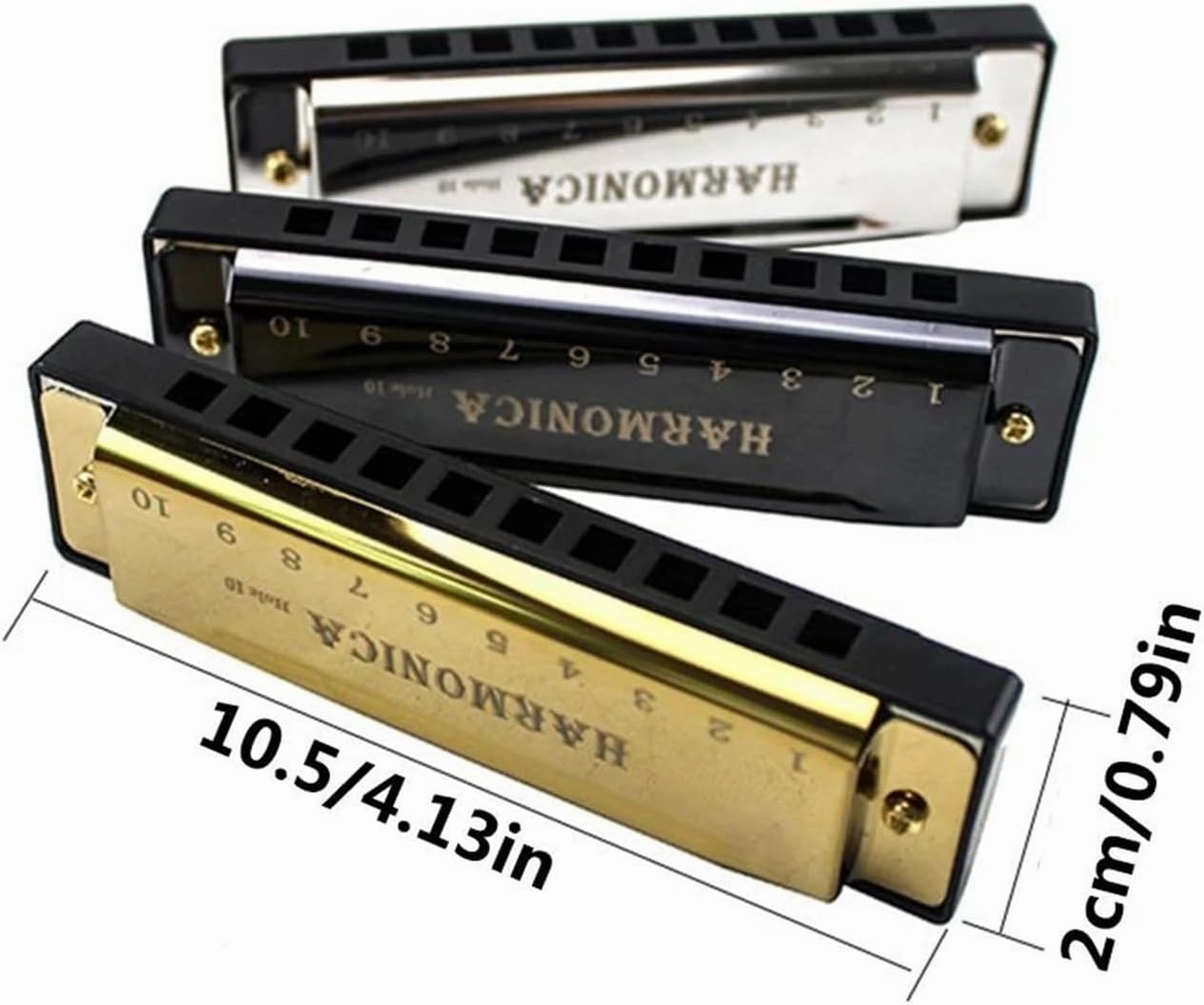 10 Hole C Tuned Diatonic Harmonica With Case Suitable For Beginners And Adults(Gold)