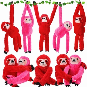 10 Pack Red Pink Hanging Animal for Kids Bulk 19.7 Inch Plush Stuffed Cute Plush Doll with Hand Soft Romantic Toy Furry Stuffed Animal for Wedding Birthday Gift(Sloth)