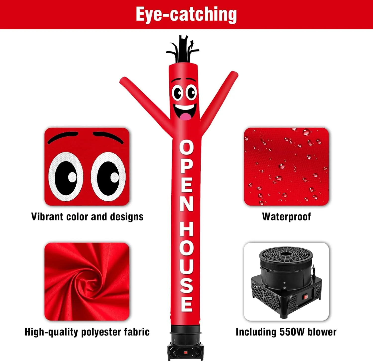 10FT Tall Inflatable Tube Man Open House Wacky Wavy Dancing Guy with 3/4 HP Weather-Resistant Blower (12''Diameter) for Outdoor Decoration Advertising Business Promotion - Red
