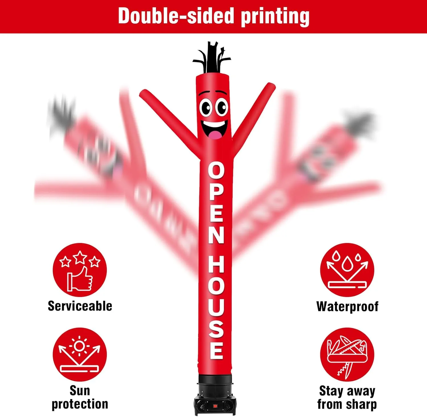 10FT Tall Inflatable Tube Man Open House Wacky Wavy Dancing Guy with 3/4 HP Weather-Resistant Blower (12''Diameter) for Outdoor Decoration Advertising Business Promotion - Red