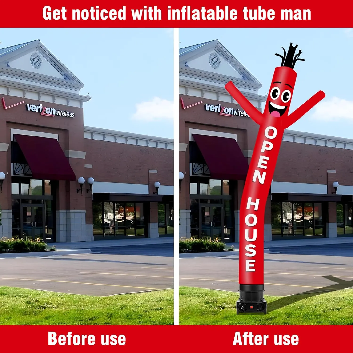 10FT Tall Inflatable Tube Man Open House Wacky Wavy Dancing Guy with 3/4 HP Weather-Resistant Blower (12''Diameter) for Outdoor Decoration Advertising Business Promotion - Red