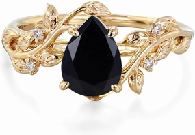 10K/14K/18K Solid Gold 1 Carat Pear Gemstone Vintage Engagement Ring for Women Nature Inspired Birthstone Leaf Vine Art Deco Wedding Promise Anniversary Rings for Her Wife Bridal Size 4~12