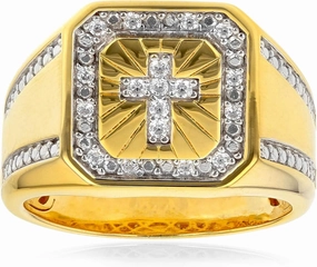 10K/14K/18K Solid Gold Men's Cross Rings Yellow Gold Religious Christian Man's Signet Chunky Ring Anniversary Engagement Promise Luxury Jewelry for Men Him Father Size 4-16
