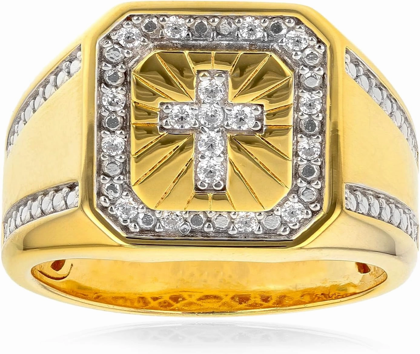10K/14K/18K Solid Gold Men's Cross Rings Yellow Gold Religious Christian Man's Signet Chunky Ring Anniversary Engagement Promise Luxury Jewelry for Men Him Father Size 4-16