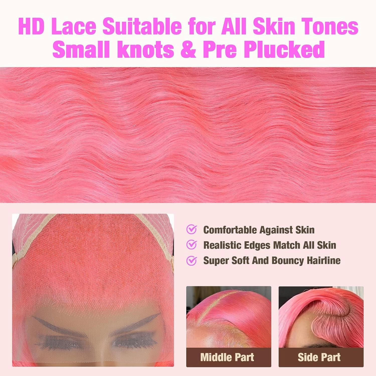 13x6 Pink Lace Front Wig Human Hair Pink Wigs for Women Body Wave 13x6 Hd Lace Frontal Wigs Glueless Pre Plucked with Baby Hair(32Inch)