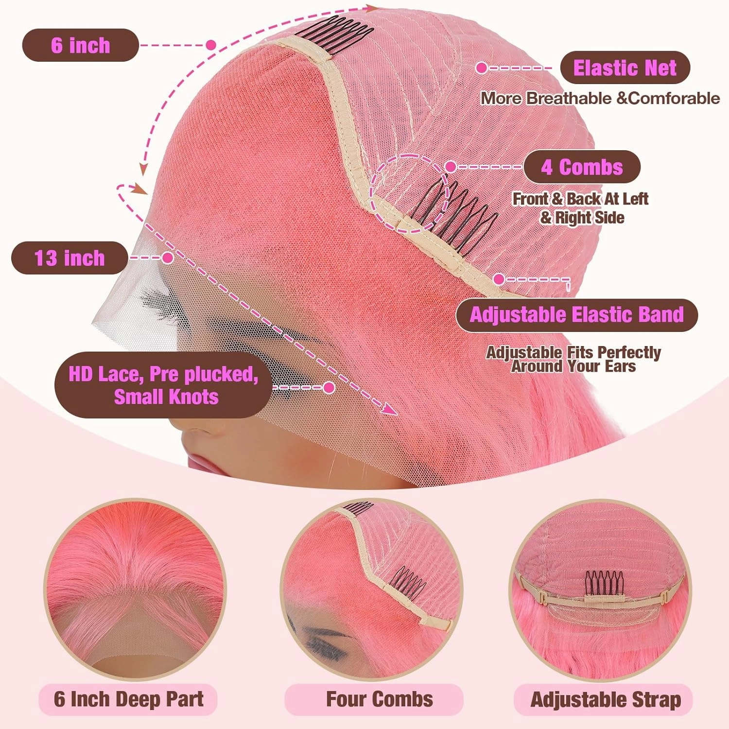 13x6 Pink Lace Front Wig Human Hair Pink Wigs for Women Body Wave 13x6 Hd Lace Frontal Wigs Glueless Pre Plucked with Baby Hair(32Inch)