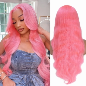 13x6 Pink Lace Front Wig Human Hair Pink Wigs for Women Body Wave 13x6 Hd Lace Frontal Wigs Glueless Pre Plucked with Baby Hair(32Inch)