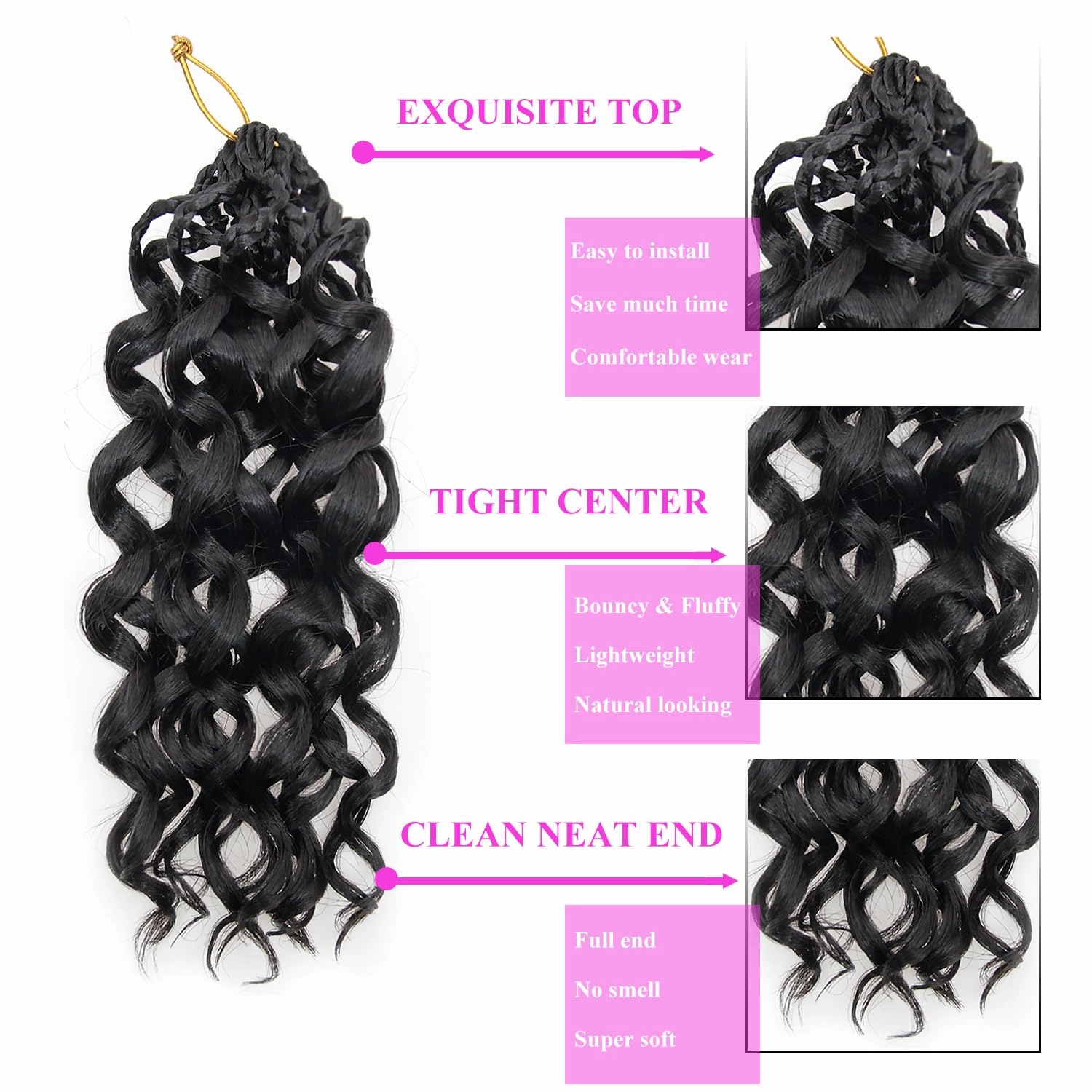 14 Inch Pre Looped Crochet Hair for Black Women - Gogo Curl/Beach Curl/Ocean/Water/Deep Wave Crochet Hair 8 Packs, Synthetic Hair Tangle-Free Natural Look Curly Hair Extensions (1B)