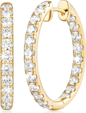 14K Gold Hoop Cubic Zirconia Hoops Earrings for Women’s Hoop Earrings 14 Karat Gold Hoops Earring with Cubic Zirconia 30mm