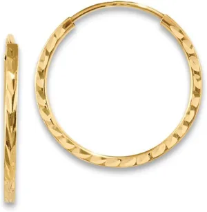 14K Yellow or White Gold Diamond Cut Square Tube Continuous Endless Hoop Earrings, 15-60mm (1.35mm Tube)