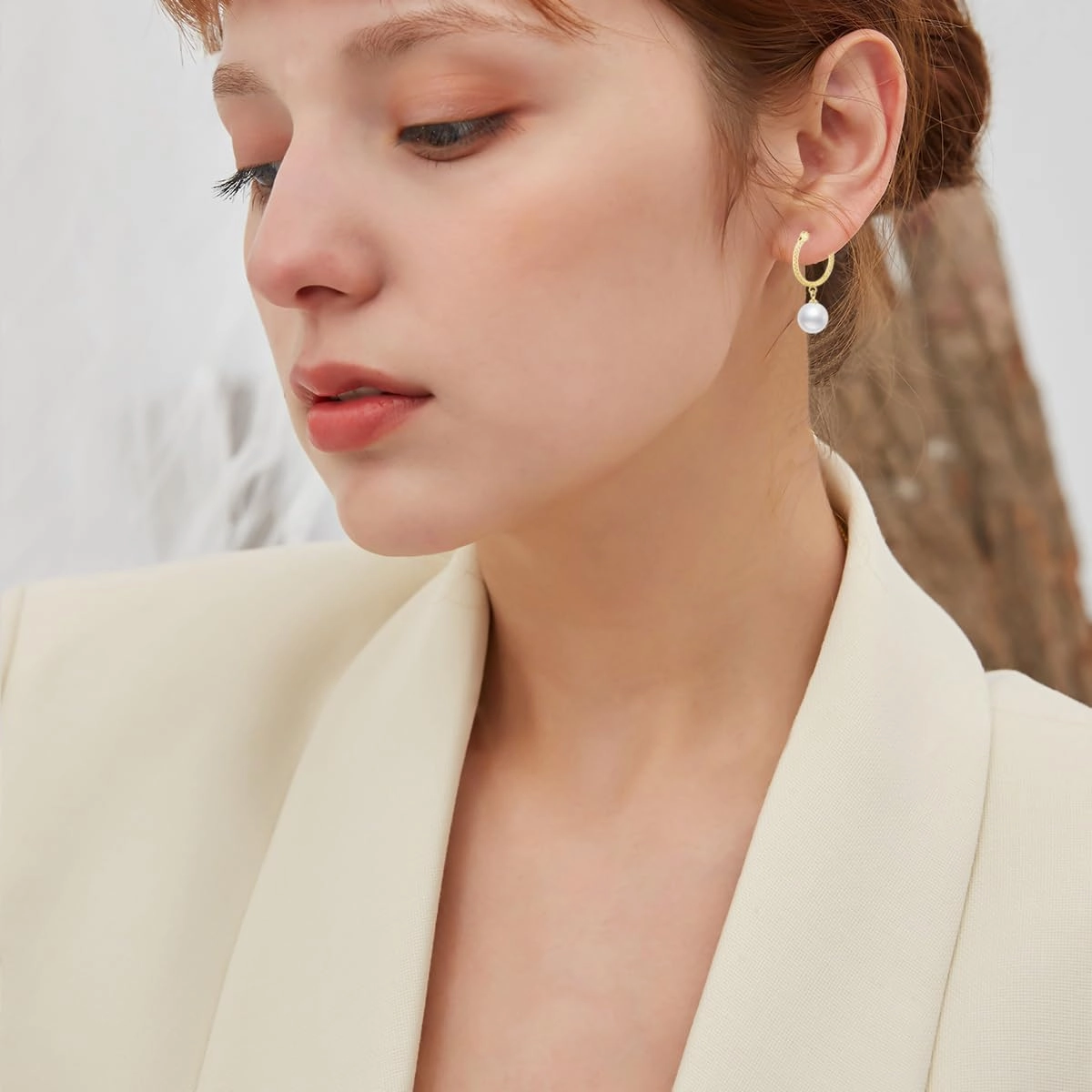 14k Gold Diamond-Cut Hoop Freshwater Cultured Pearl Earrings for Women