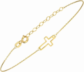 14K Gold Plated Cross Bracelet for Women, Bracelets, Real Gold Sideways Adjustable Cross Bracelet for Women, Christian Baptism Gift