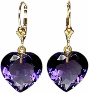 14k Gold Small Heart Shape Amethyst Gemstone Purple Amethyst Earrings Unique Purple Jewelry For Women February Birthstone Luxury Solid Gold Earring Gift For Love Best Gifting Idea