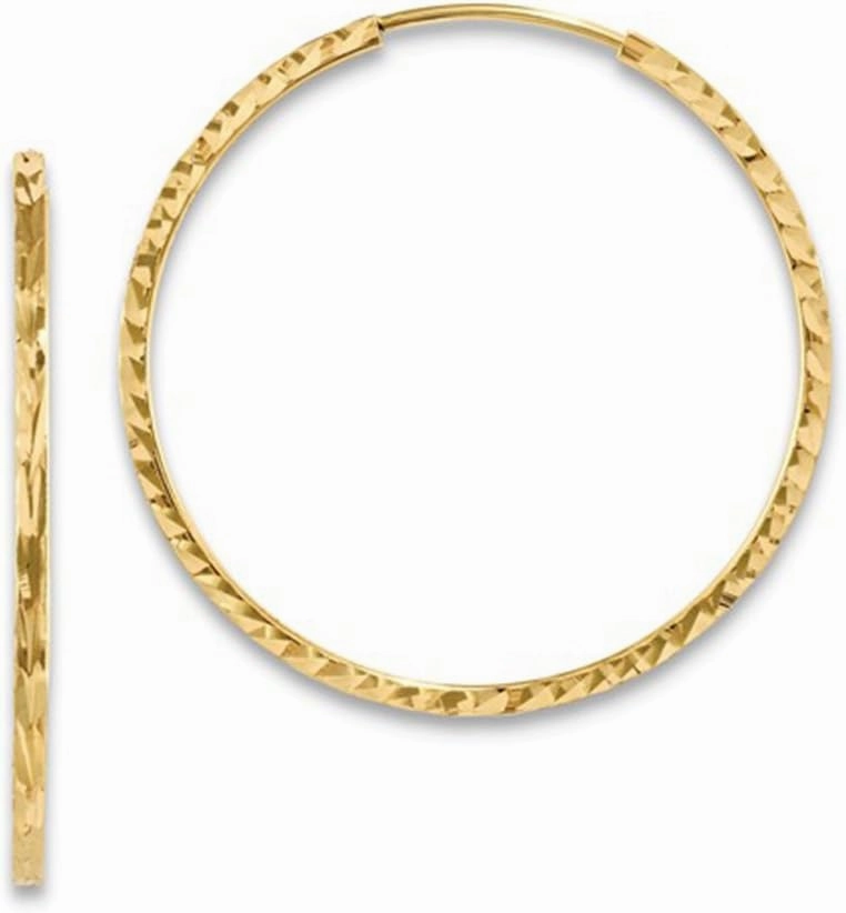 14K Yellow or White Gold Diamond Cut Square Tube Continuous Endless Hoop Earrings, 15-60mm (1.35mm Tube)