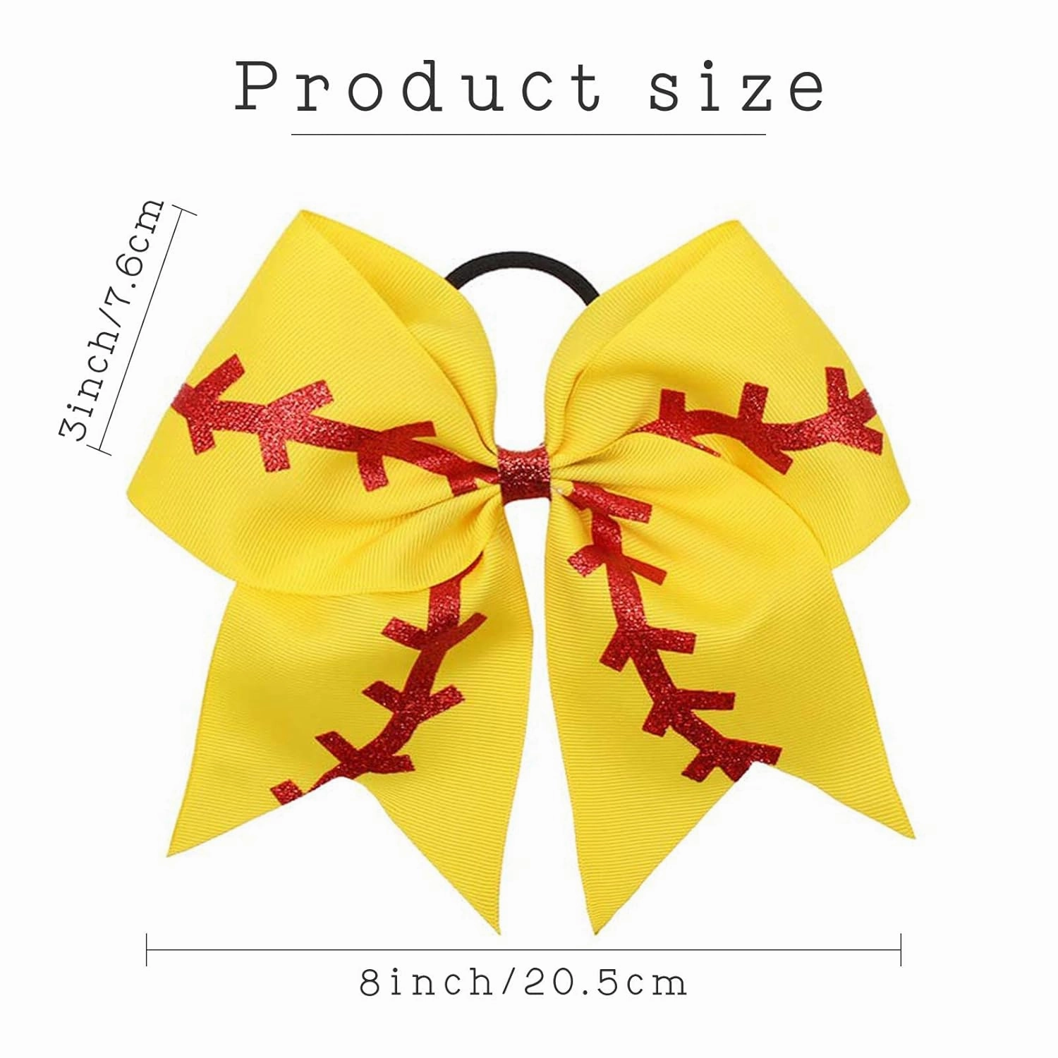 16PCS 8" Large Cheer Hair Bows Ponytail Holder Elastic Band Handmade for Cheerleading Teen Girls College Sports (16 Pcs) (Baseball Yellow)
