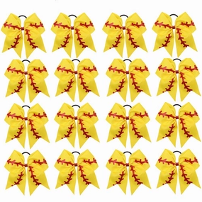16PCS 8" Large Cheer Hair Bows Ponytail Holder Elastic Band Handmade for Cheerleading Teen Girls College Sports (16 Pcs) (Baseball Yellow)