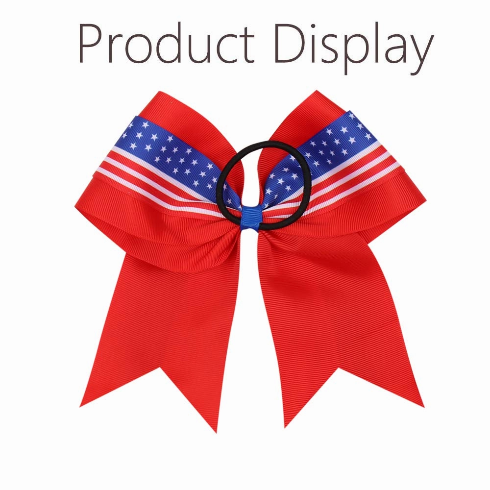 16PCS 8" Large Cheer Hair Bows Ponytail Holder Elastic Band Handmade for Cheerleading Teen Girls College Sports (16 Pcs) (Flag Red)