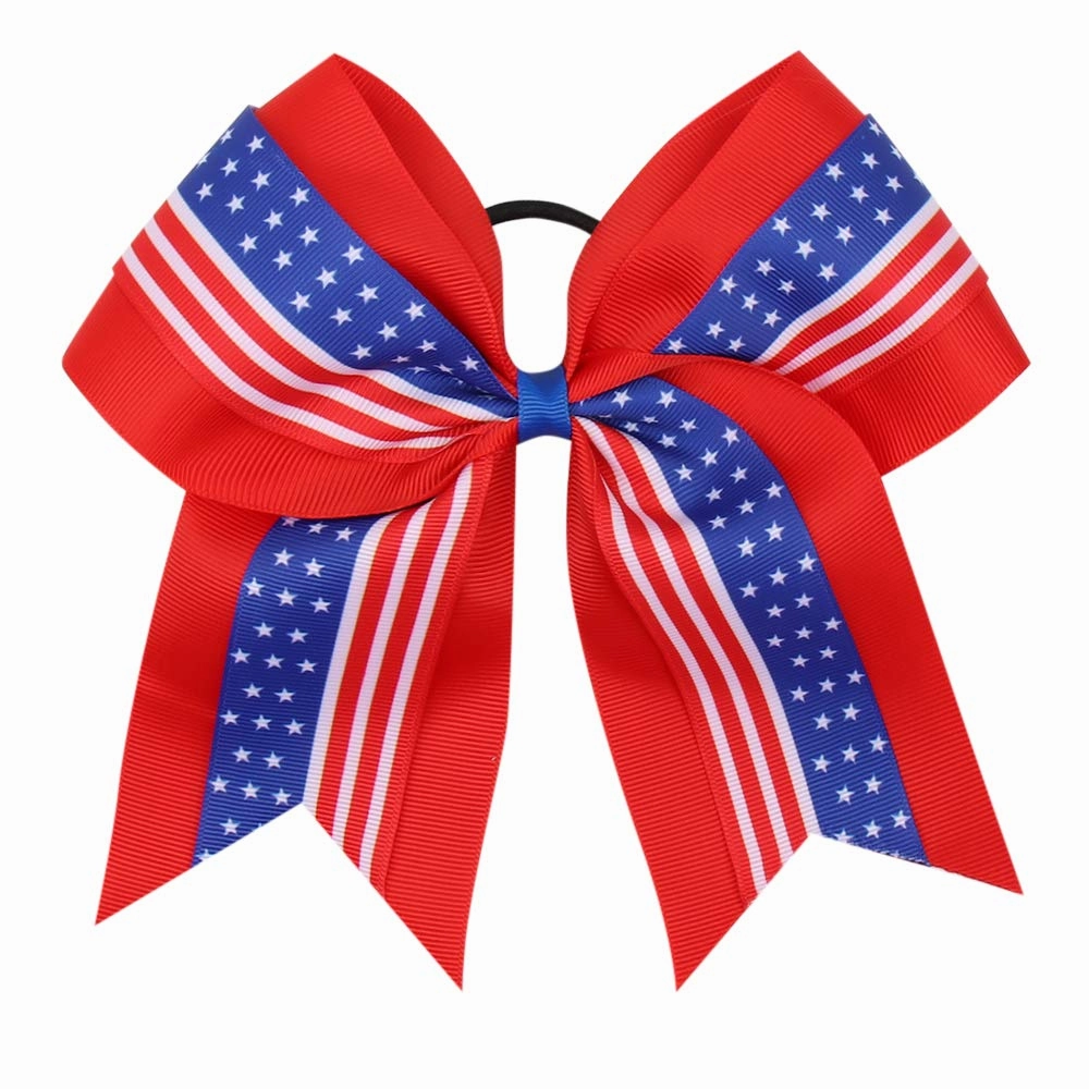 16PCS 8" Large Cheer Hair Bows Ponytail Holder Elastic Band Handmade for Cheerleading Teen Girls College Sports (16 Pcs) (Flag Red)