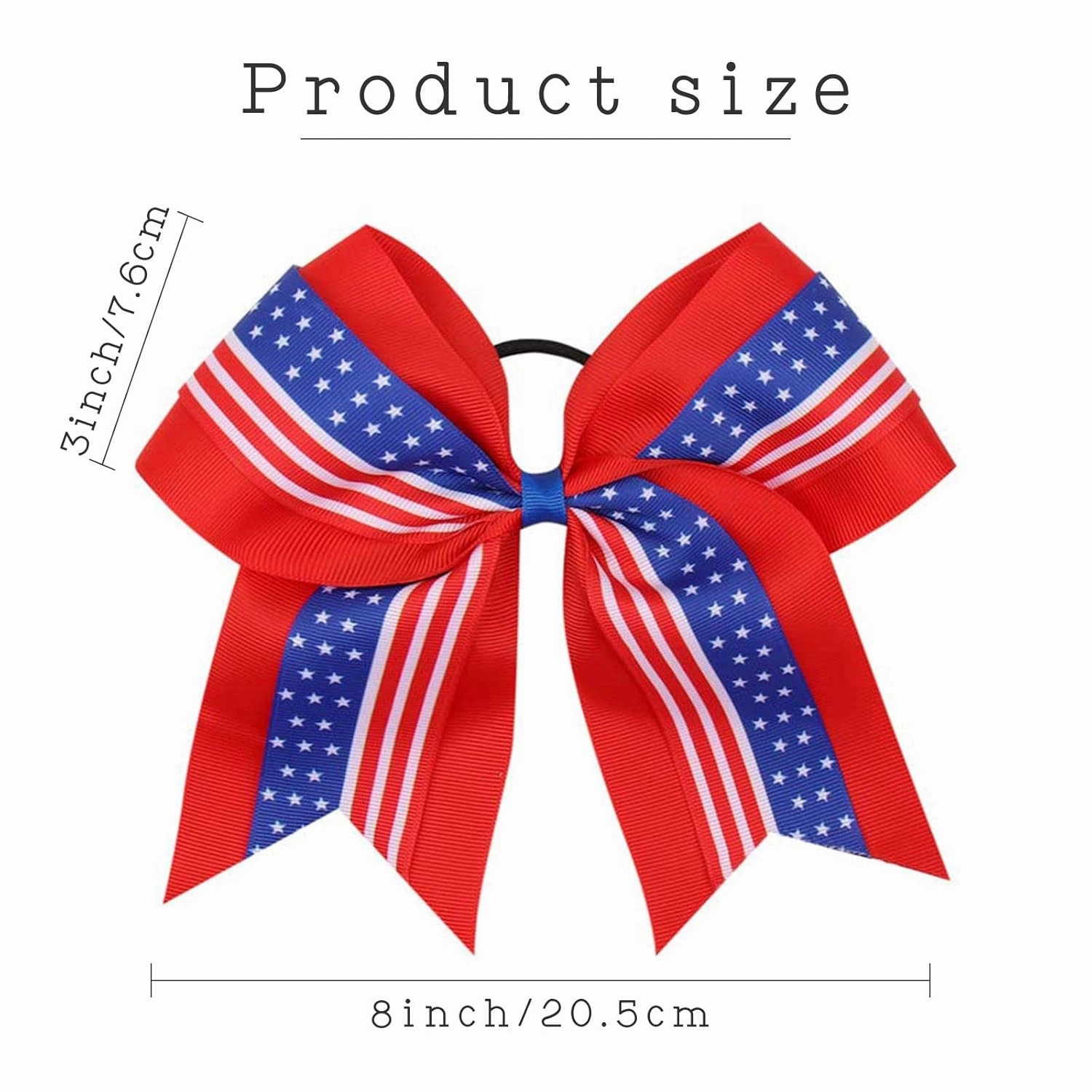 16PCS 8" Large Cheer Hair Bows Ponytail Holder Elastic Band Handmade for Cheerleading Teen Girls College Sports (16 Pcs) (Flag Red)