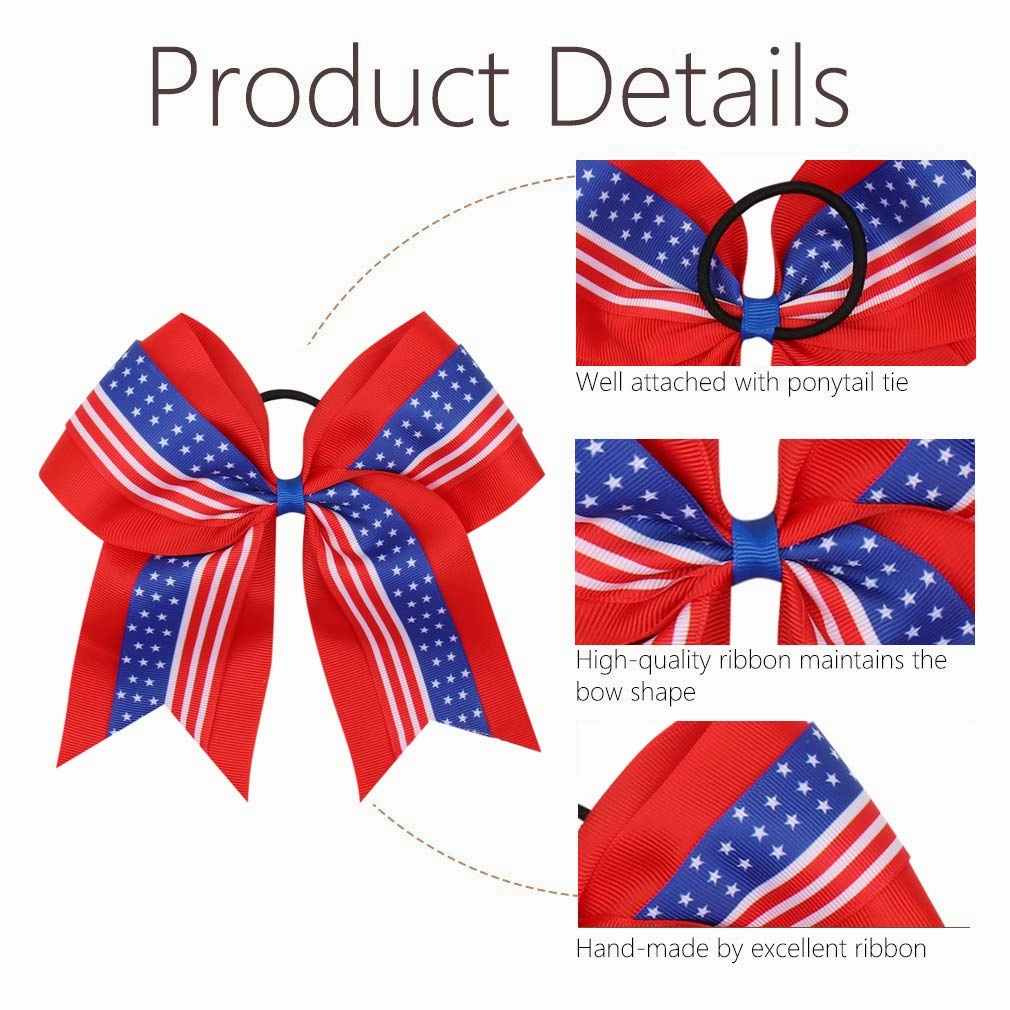 16PCS 8" Large Cheer Hair Bows Ponytail Holder Elastic Band Handmade for Cheerleading Teen Girls College Sports (16 Pcs) (Flag Red)