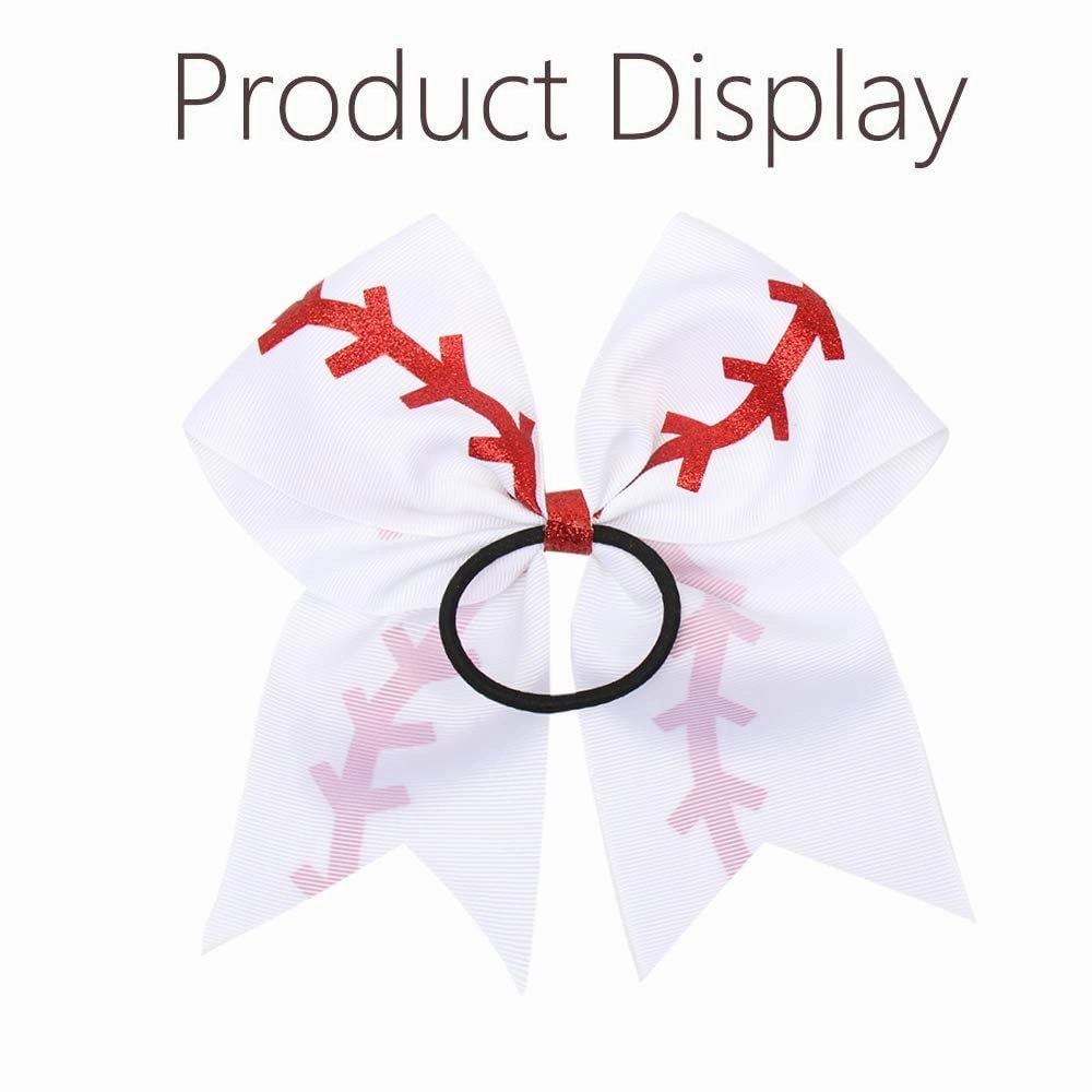 16PCS 8" Large Cheer Hair Bows Ponytail Holder Elastic Band Handmade for Cheerleading Teen Girls College Sports (Baseball White, 16 Count (Pack of 1))