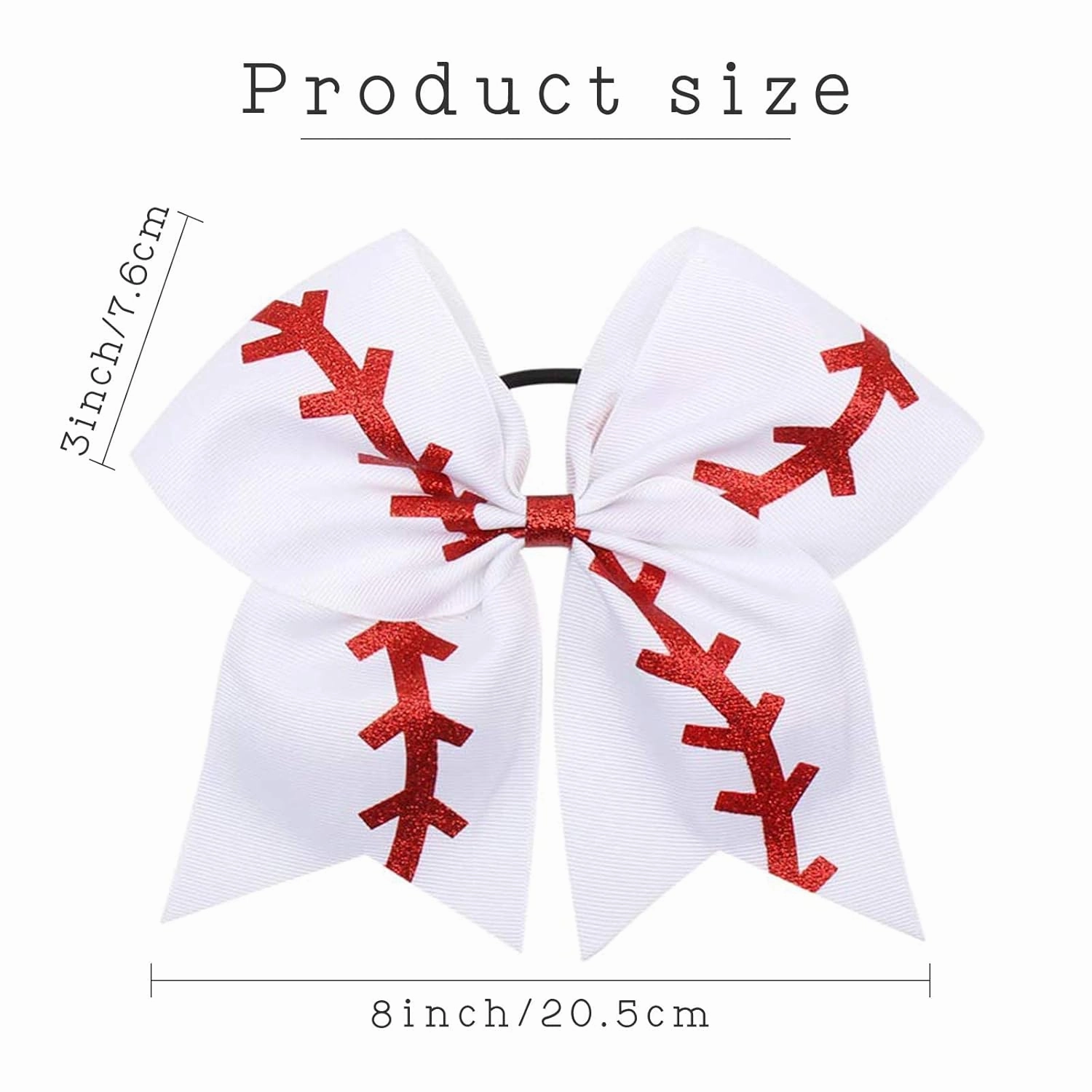16PCS 8" Large Cheer Hair Bows Ponytail Holder Elastic Band Handmade for Cheerleading Teen Girls College Sports (Baseball White, 16 Count (Pack of 1))