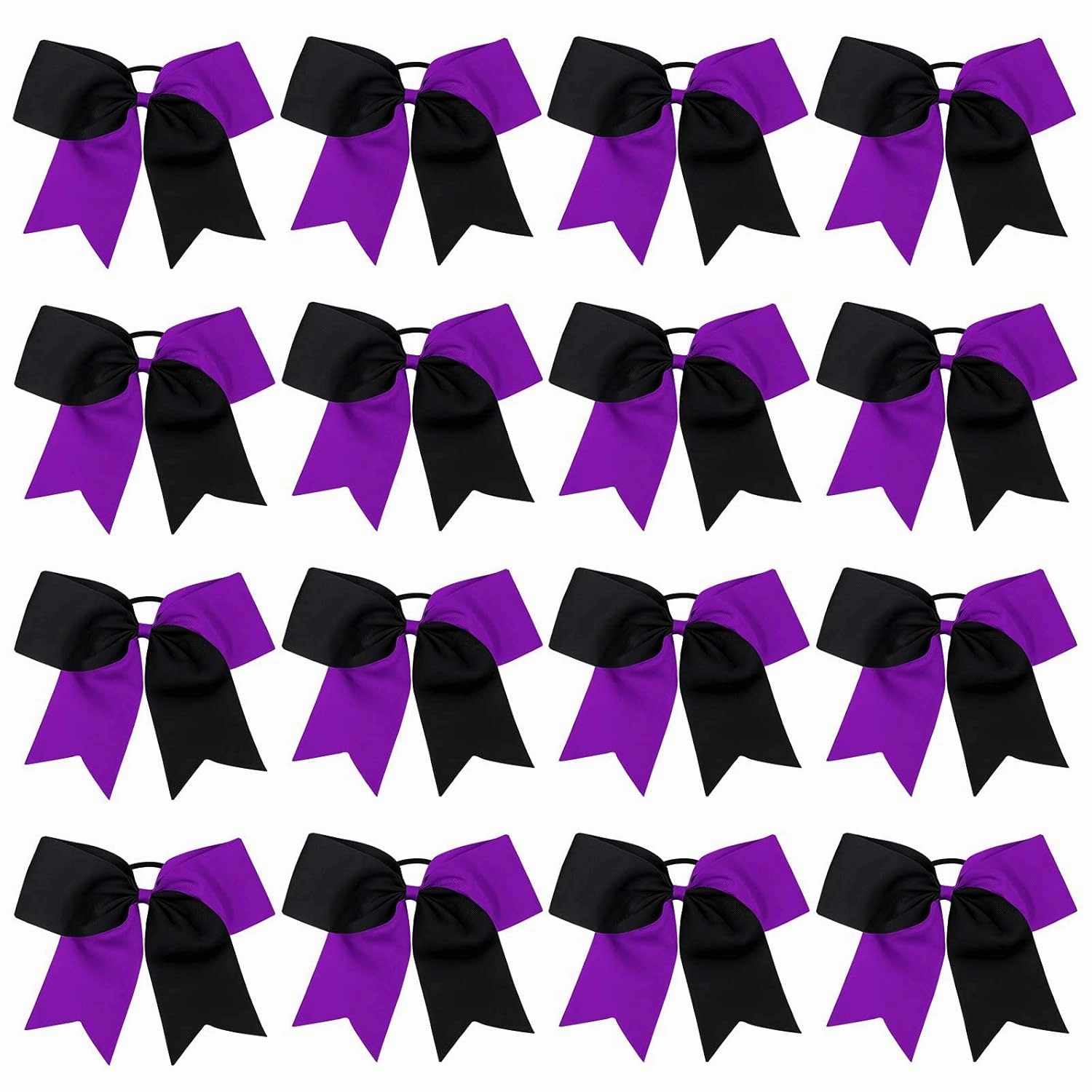 16PCS 8" Large Cheer Hair Bows Ponytail Holder Elastic Band Handmade for Cheerleading Teen Girls College Sports (Black/Purple, 16 Count (Pack of 1))