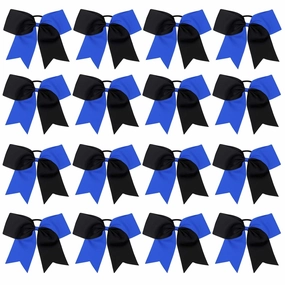 16PCS 8" Large Cheer Hair Bows Ponytail Holder Elastic Band Handmade for Cheerleading Teen Girls College Sports (Black/Royal, 16 Count (Pack of 1))